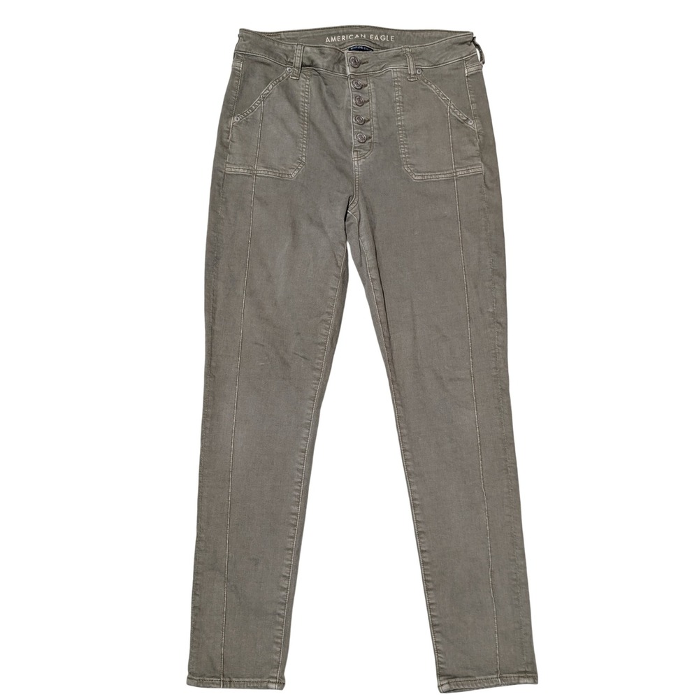 American Eagle Jegging Women 14 Olive Green HiRise Button Fly Next Level Stretch